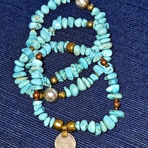 Silpada Turquoise Stone Stretch Bracelet Set. Sterling And Brass Accents.